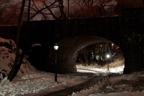 Footbridge in Central Park at night